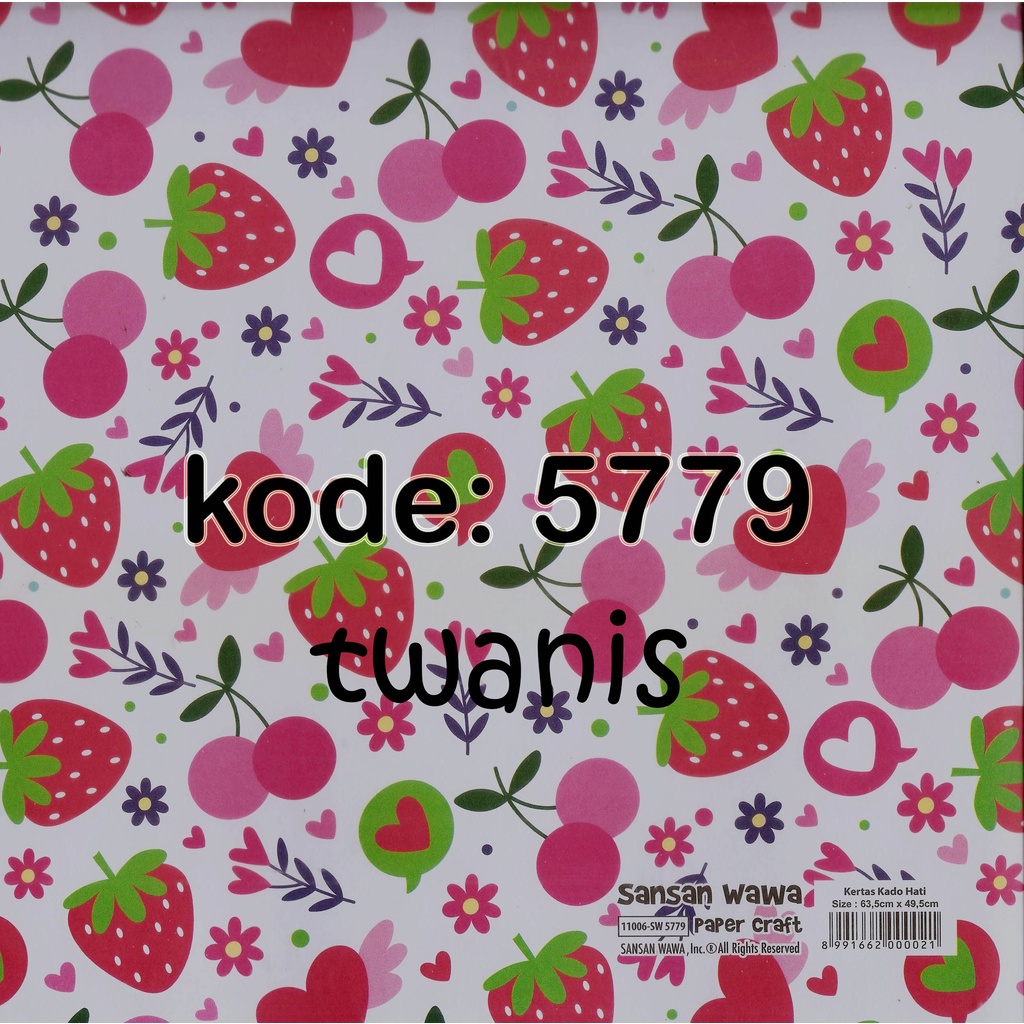 

KERTAS KADO STRAWBERRY LOVE SANWA KODE 5779 ISI 30 LEMBAR BISA CAMPUR MOTIF LAIN