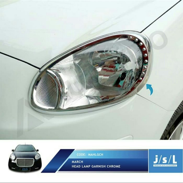 Paket Garnish Lampu Depan Dan Belakang Nissan March 2011-2013 Chrome