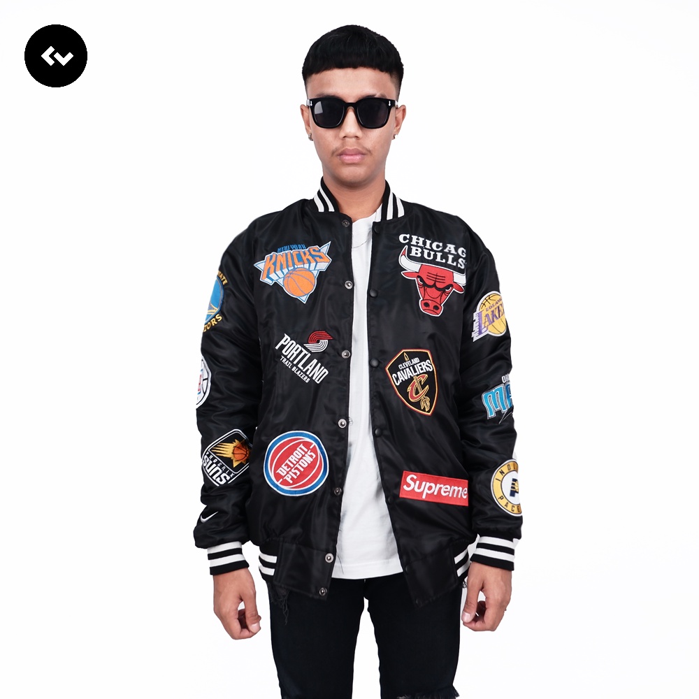 VARSITY JACKET NBA TEAM MIX BULLS CELTICS LAKERS NIK X SUP BLACK VINTAGE CASUAL