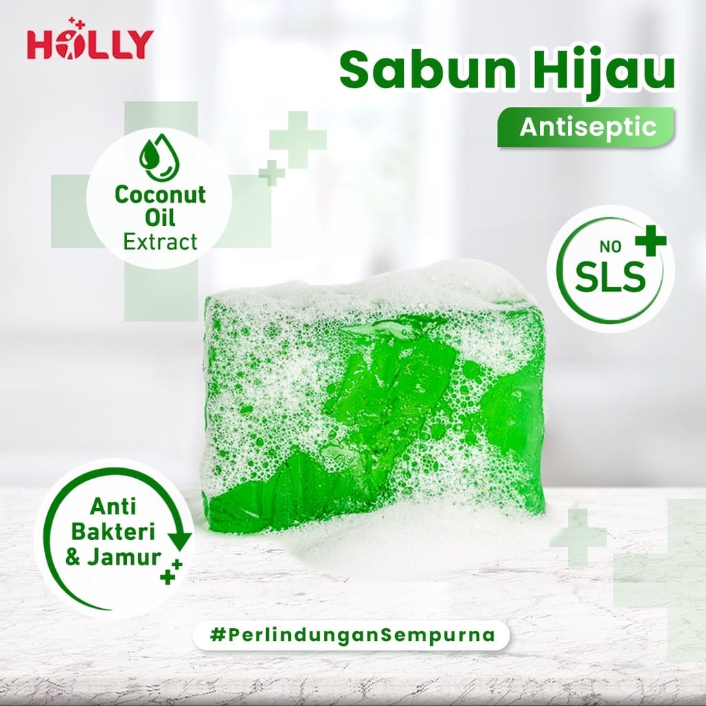 HOLLY SABUN HIJAU BATANGAN ANTISEPTIC BAKTERI PERAWATAN MANDI 200GR