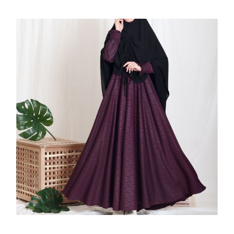 Hijrah Gamis Syari Premium Kain Emboss Sultan Kain Marzan Anti UV Khimar Pet Antem Jetblack Premium