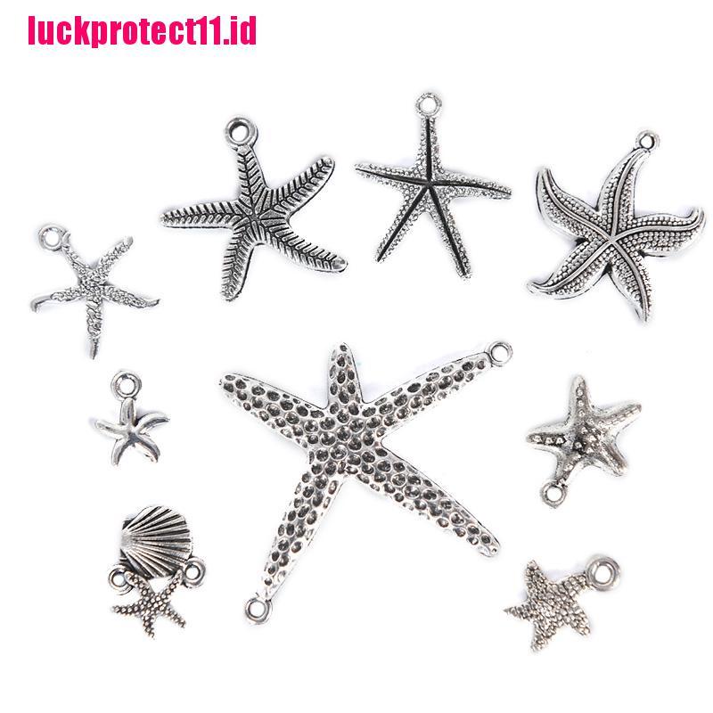 (LUCK) 17pcs / Set Liontin Silver Tibet Bentuk Bintang Laut / Kerang DIY Charms