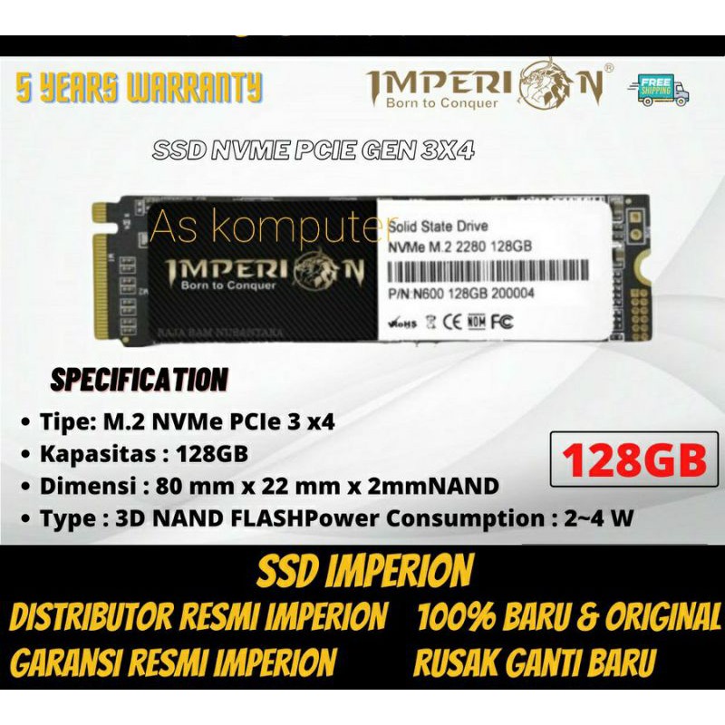 SSD NVME M.2 128GB 2280 IMPERION SSD NVMe M.2 PCIe Gen3 GARANSI RESMI