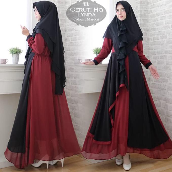 Syari Ceruty Lynda Maron TL gamis muslim wanita ceruty maroon