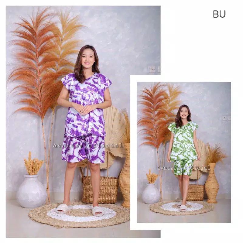 Setelan tie dye || Setelan Tye Dye abstrak lengan pendek