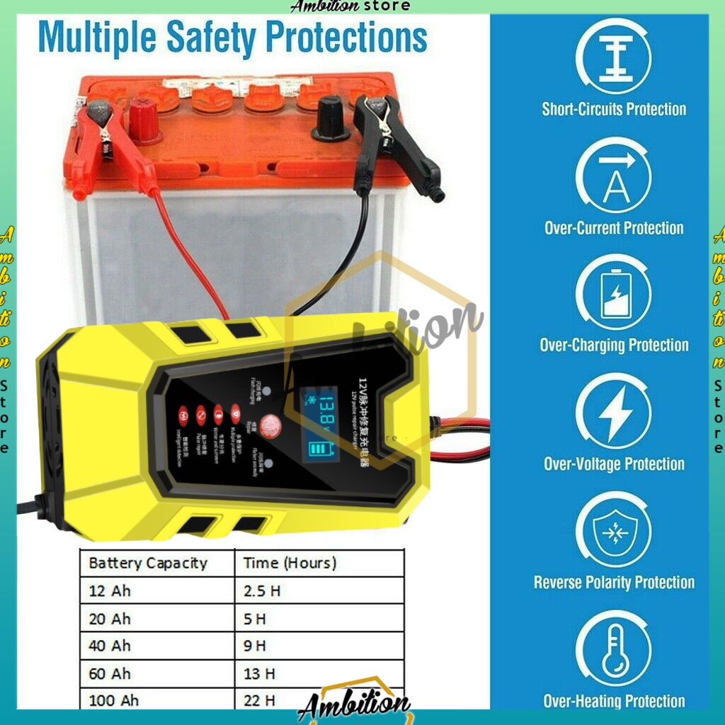 12V 6A Cas Aki Mobil Motor Pulse Repair aki Otomatis  Power Digital LCD Display