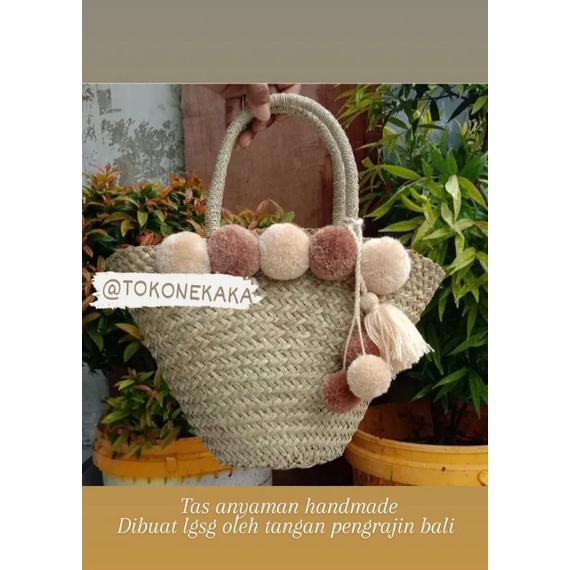 Tas Anyaman Handmade Bali | Tas Pantai Anyaman Mendong Rotan |  Tas Unik | Tas Etnik Bali | Tas Pomp
