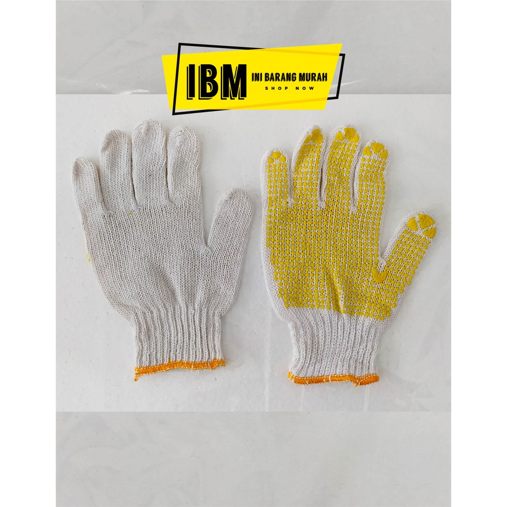 sarung tangan katun putih bintik karet hitam/sarung tangan polkadot/safety gloves dotting