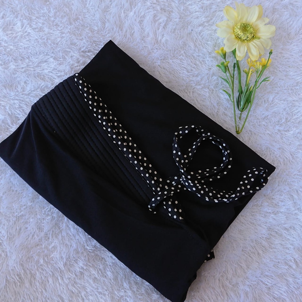 Jilbab Instan Inara Kombinasi Tali Polka/Hijab Harian Murah-Hitam