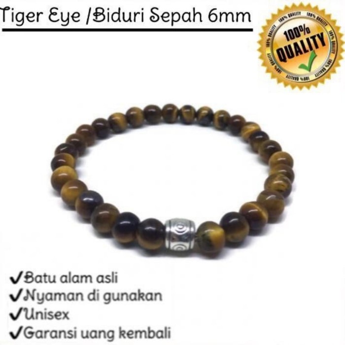 Gelang Batu Alam Tiger Eye Biduri Sepah 6mm Gelang Batu Akik Natural