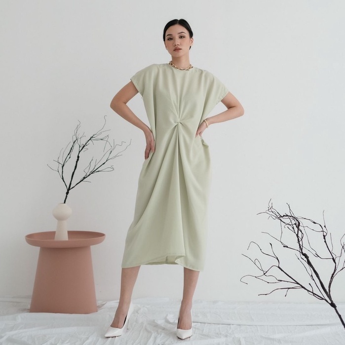 DRESS KAFTAN MODERN BAJU MUSLIM LEBARAN PASTEL LENGAN PENDEK