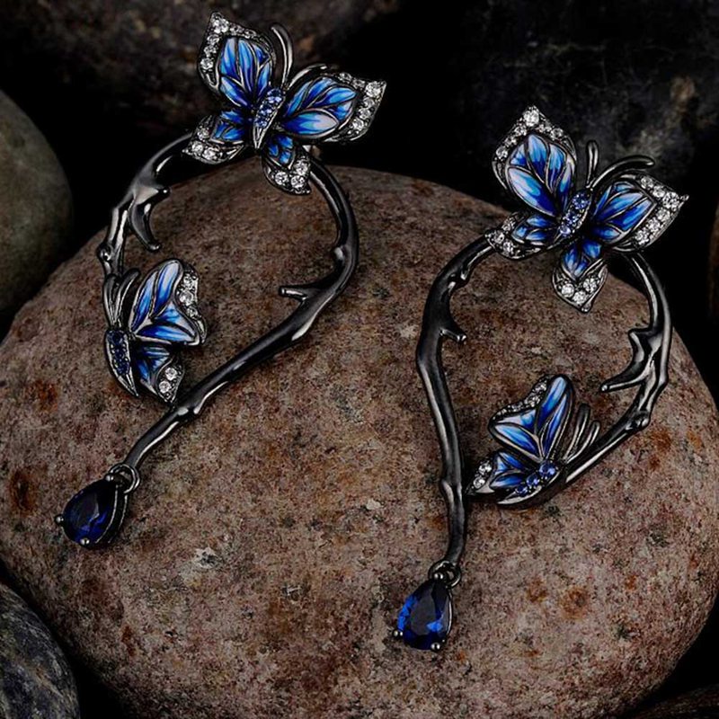 Fancyqube Anting 925 Sterling Silver Bentuk Kupu-Kupu Biru Glamor Buatan Tangan Untuk Wanita Handmade