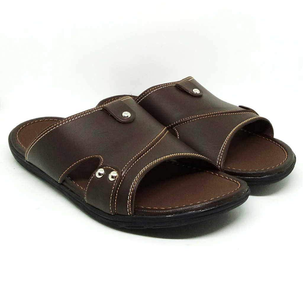 FIURI - Sandal Pria Single Slip On Coklat - Sendal Jepit Japit Kulit Selop Cowok Laki-Laki