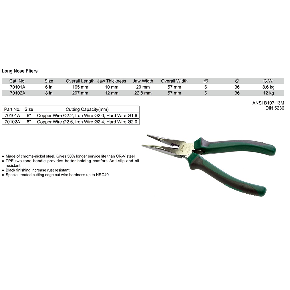 Tang Panjang 8 Inch - Long Nose Pliers 70102A SATA TOOLS