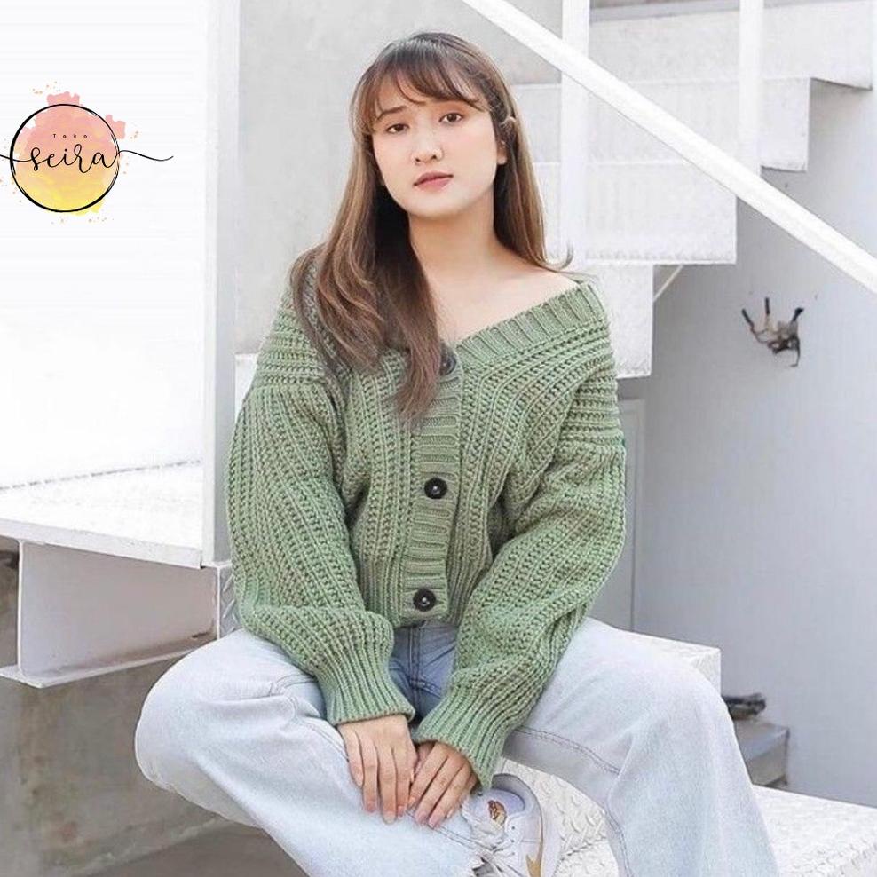[BISA ] Cardy Rajut Crop Lengan Balon / Cardigan Lengan Balon 8D3