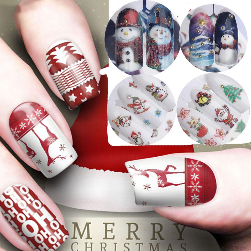 Solighter Nail Art Stiker Hadiah Kecantikan Santa Claus Snowflakes Dekorasi Stiker