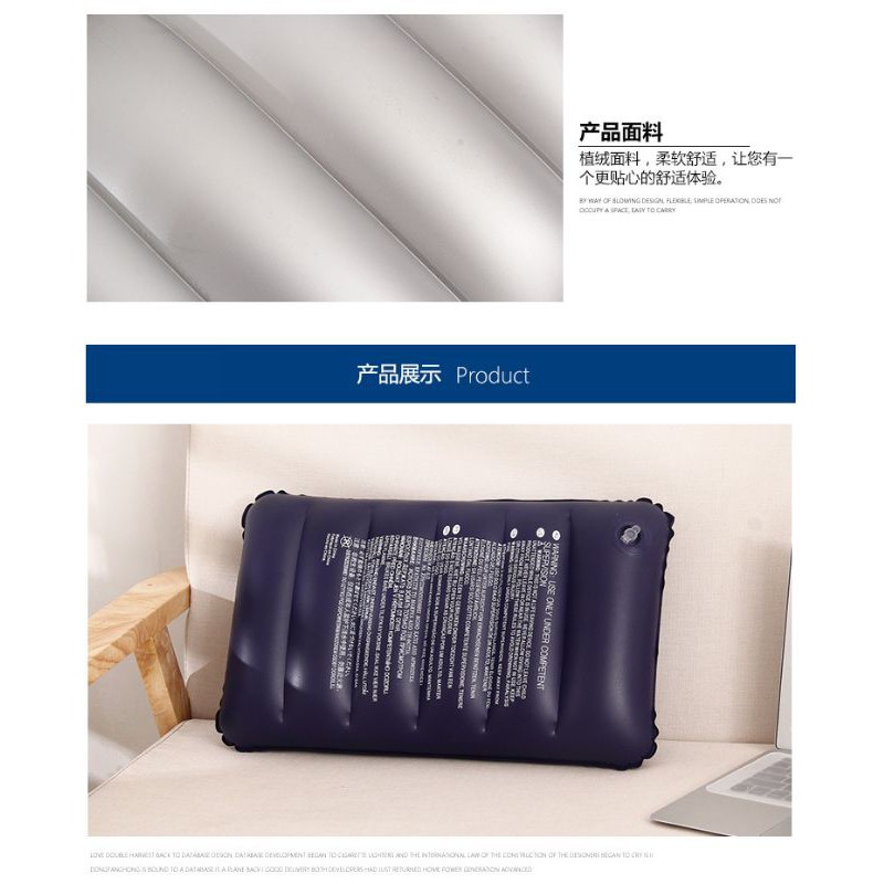 Bantal Angin Tiup Pvc Bludru Besar Warna Biru Sisir