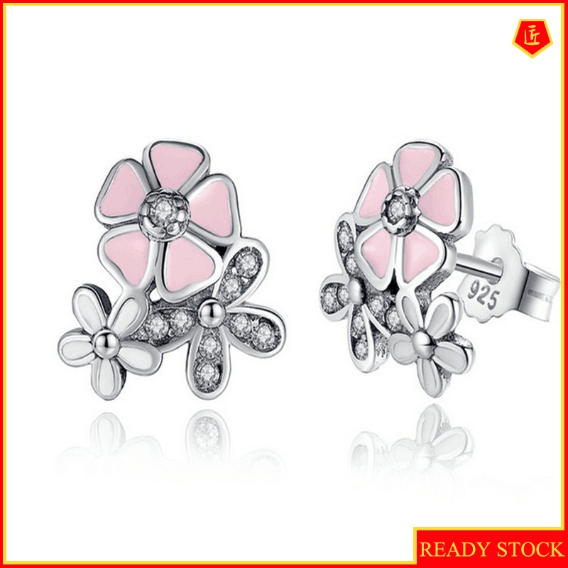 [Ready Stock]925 Silver Fashion Sweet Three Small FlowersStud Earrings