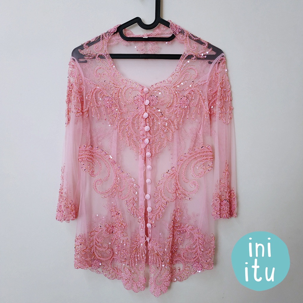 Preloved] Setelan Kebaya Payet + Kamisol Pink Second