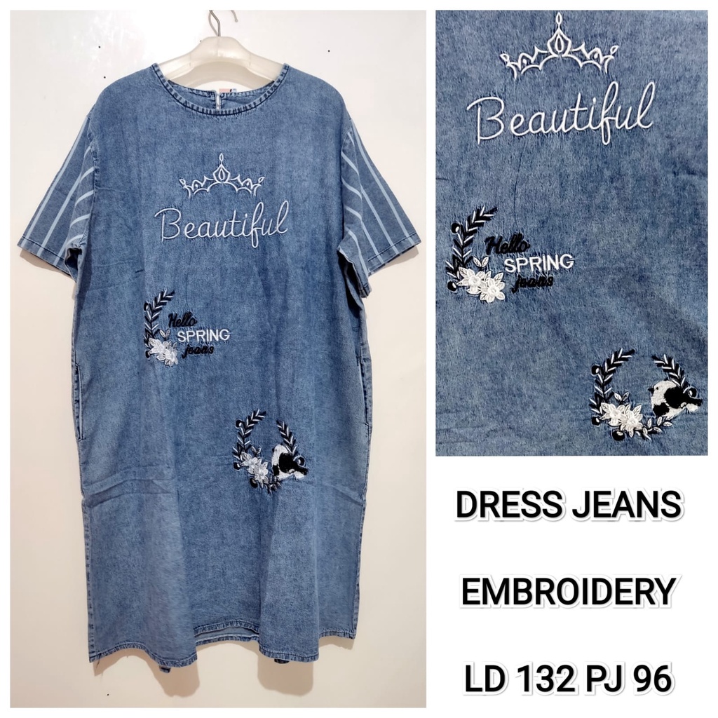 DRESS JEANS BERRY EMBROIDERY JUMBO SIZE 5L LD 132 HIGH QUALITY