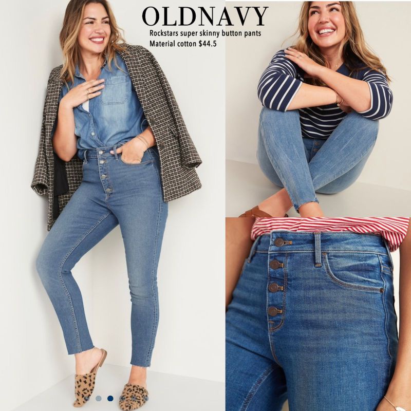 Old denim button skinny jeans