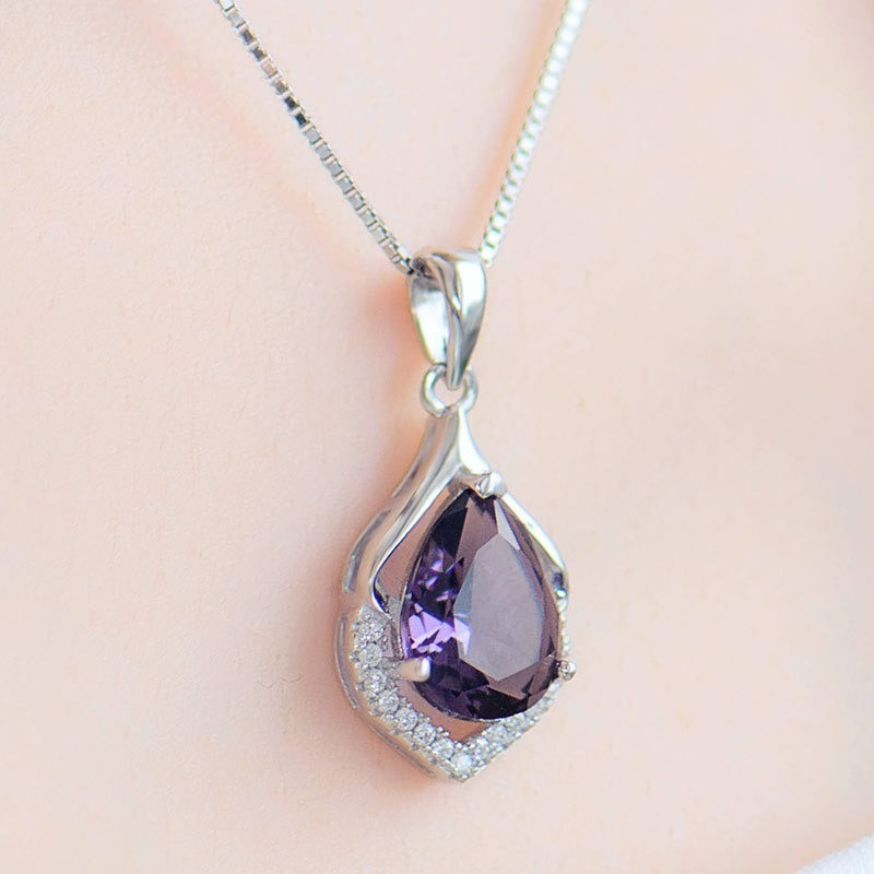 Fashion Plated 925 Silver Necklace Amethyst Pendant