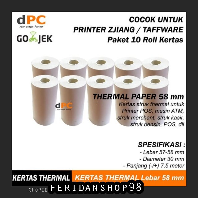 

FS74 KERTAS THERMAL KERTAS STRUK 10 ATK ROLL THERMAL PAPER 58 X 30 MM UNTUK ATM PRINTER ZJIANG BY FE