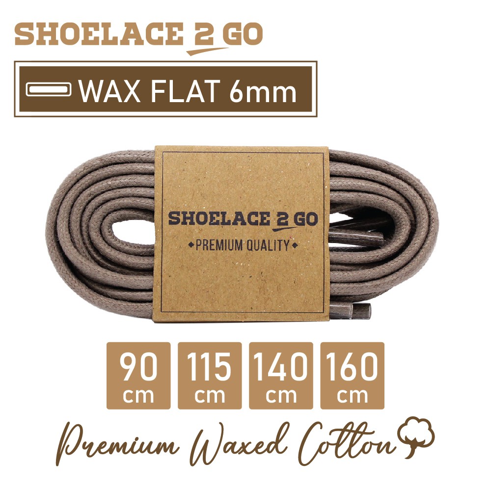 SHOELACE 2 GO PREMIUM TALI SEPATU LILIN WAX GEPENG PIPIH FLAT - WF6 - D2 - DARK BEIGE - 6MM - 90CM 115CM 140CM 160CM