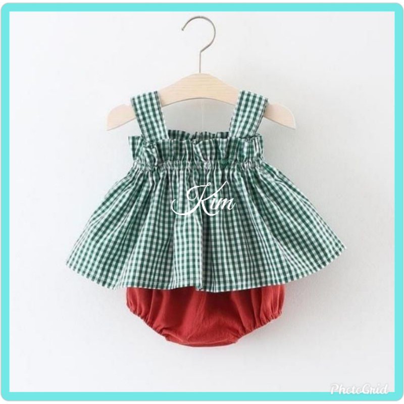 baju atasan bawahan anak perempuan motif kotak