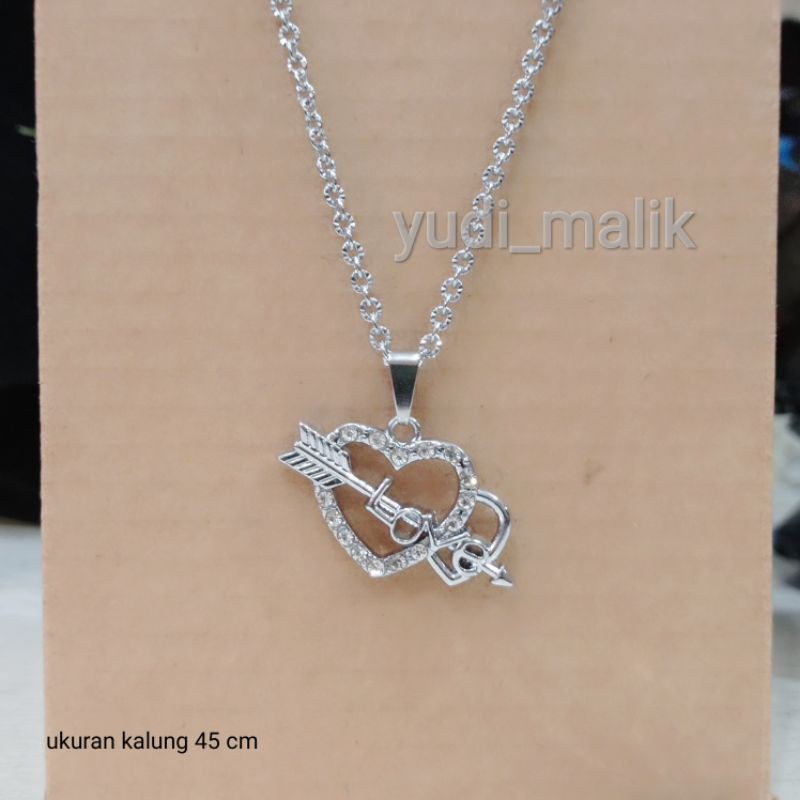 kalung dewasa silver panjang 45cm dan liontin love mewah