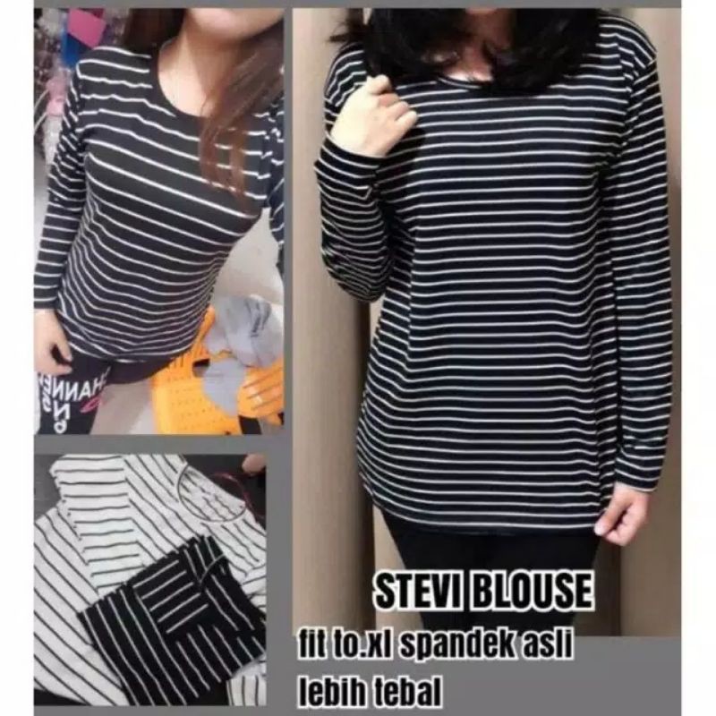 Cs KAOS SALUR LENGAN PANJANG HITAM PUTIH STEVIA