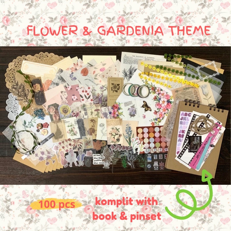 

journal kit bujo bullet journal set scrapbook kit set jurnal journaling kit diy journal set flower gardenia theme tema flower