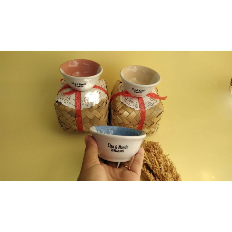 Jual Souvenir Pernikahan Mangkok Keramik Kecil Mangkuk Sambal Tri Tone