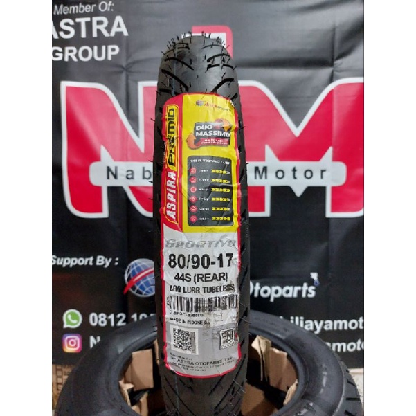 Ban Belakang Aspira Premio Sportivo Tubeless 80/90-17 untuk Honda Supra X125, Revo, Blade, Sonic, Ya