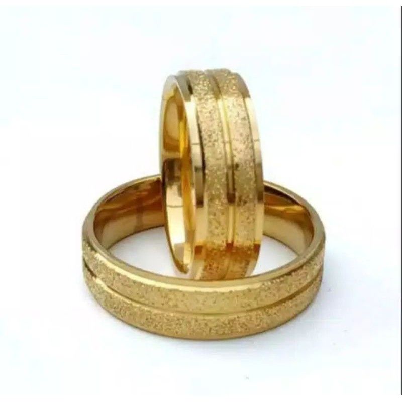 Cincin Titanium Asli Wanita Gold Pasir Oval Anti Karat