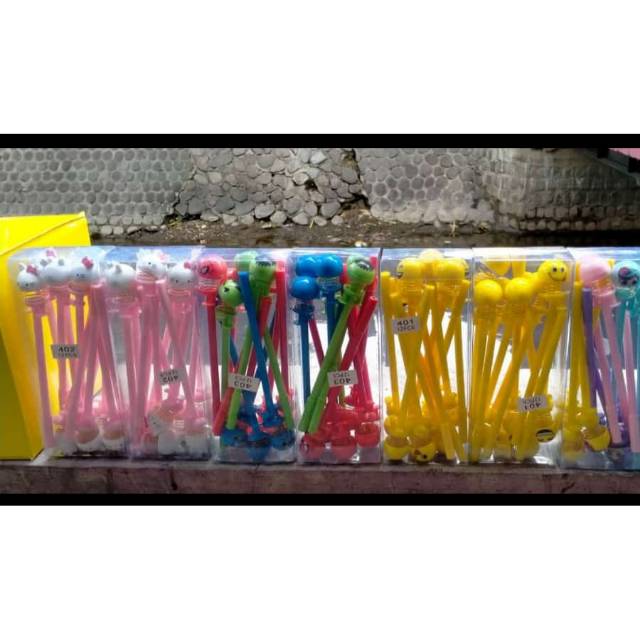 

12pc Pulpen Gel Spring Dool Karakter Lucu dan Unik/ Pel Mantul Emoji