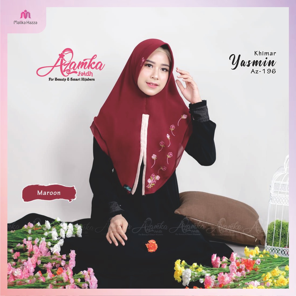 Khimar Ceruty Instan Yasmin By Azamka Hijab Motif Bunga