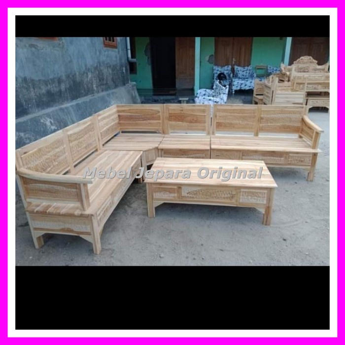 Meja Kursi Tamu Pojok Jati - Kursi Tamu Sudut Mentahan Jati Jepara Murah