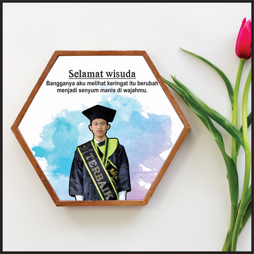 DESAIN CETAK BINGKAI HEXAGONAL KADO HADIAH ULTAH ANNIV WEDDING WISUDA