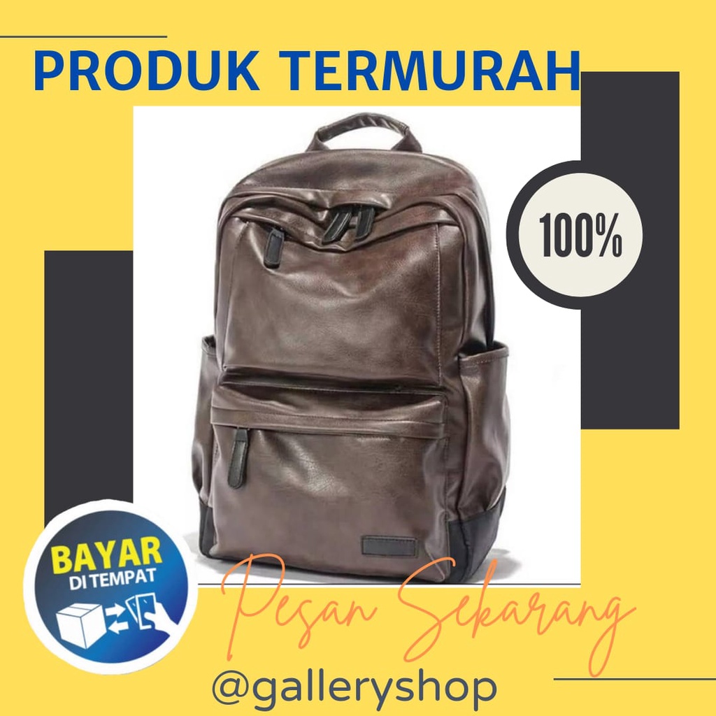 RANSEL BACKPACK TAS HITAM COKLAT KULIT SEKOLAH KERJA KULIAH TRAVEL RENANG UNTUK BAJU RANSEL  PRIA WA