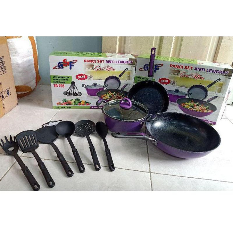 panci set gsf teflon series G 2629 dan G-2529 + spatula anti lengket panci set gsf 10pcs G-2629