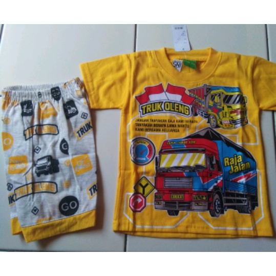 SETELAN KAOS ANAK TRUK OLENG LENGAN PENDEK KATUN TEBAL UNTUK USIA 1-12TH