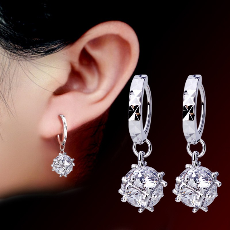 925 Sterling Perak Perempuan Anting-Anting Lima Menunjuk Bintang Lotus Tertanam Berlian Lingkaran Air Drop Anting-Anting Fashion Ornamen