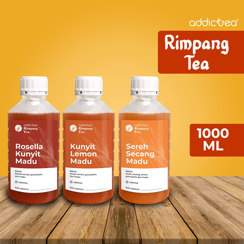 

Addictea Jamu Rimpang Minuman Botol ( Sereh, secang, rosella, kunyit, lemon) 1 Liter-240 ml