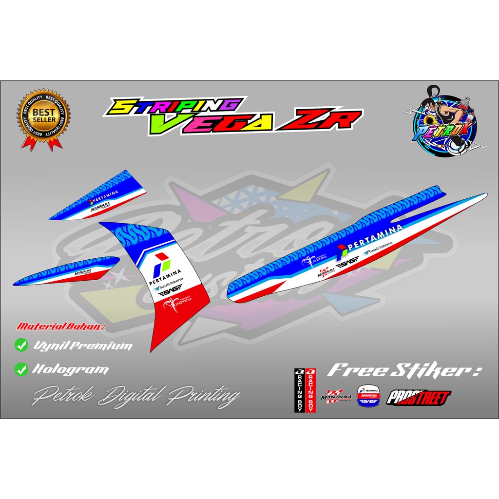 Striping Sticker Vega Zr Striping List Variasi Vega Zr LIvery Pertamina Mandalika Racing Bahan Holog