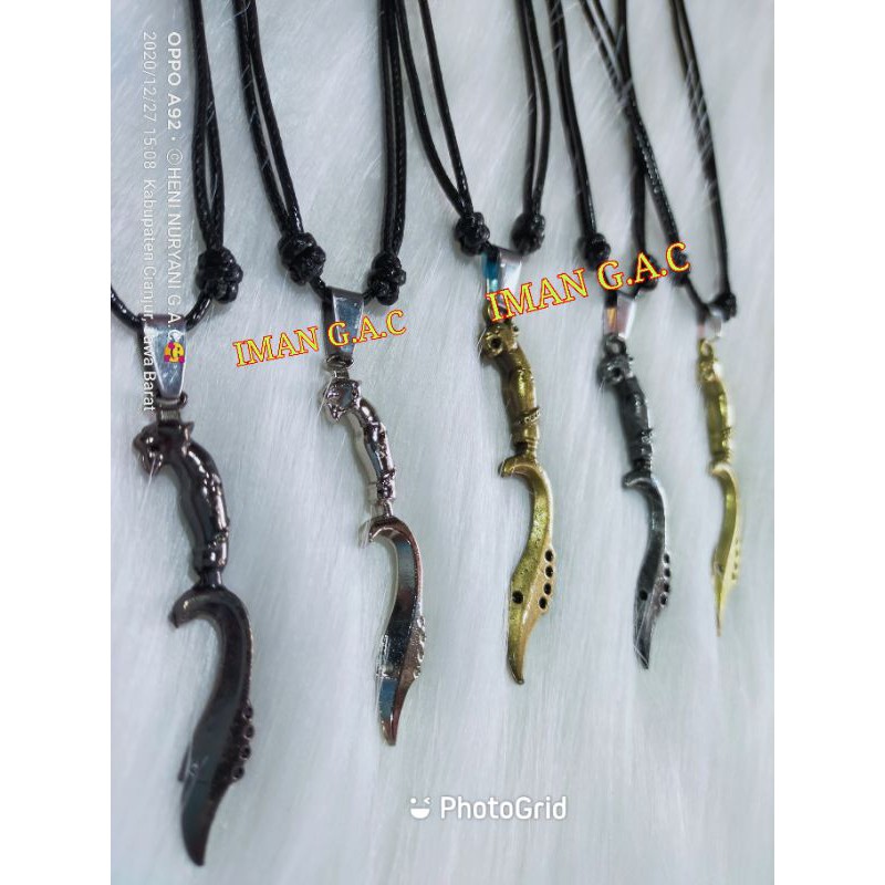 Kalung kujang 3D tali import korea/kalung taring kris berbagai macam motif/kalung fashion