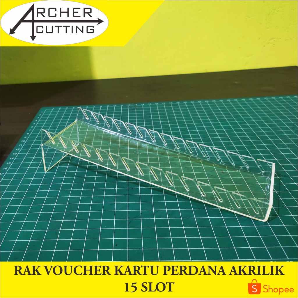 TEMPAT DUDUKAN RAK VOUCHER 15 SLOT LEBAR 6CM AKRILIK