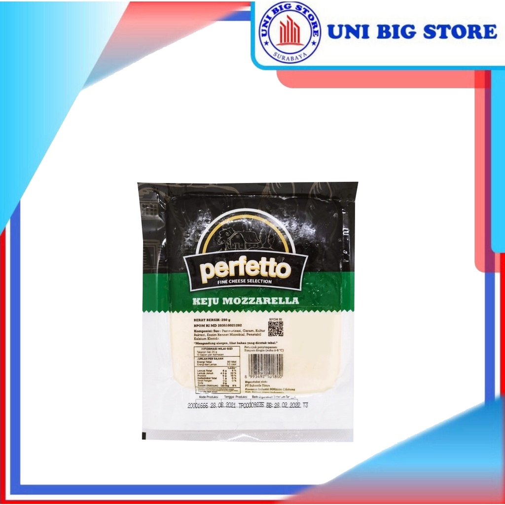 

Perfetto Keju Mozzarella Mozza Cheese 250 gr Block Moza Blok