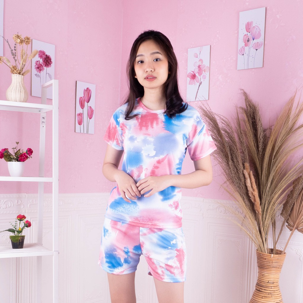 SETELAN ONE SET WANITA LESTARI / BASIC TIEDYE SET DAILYSET / ONESET TIE DYE-SET TDYE FANTA BIRU
