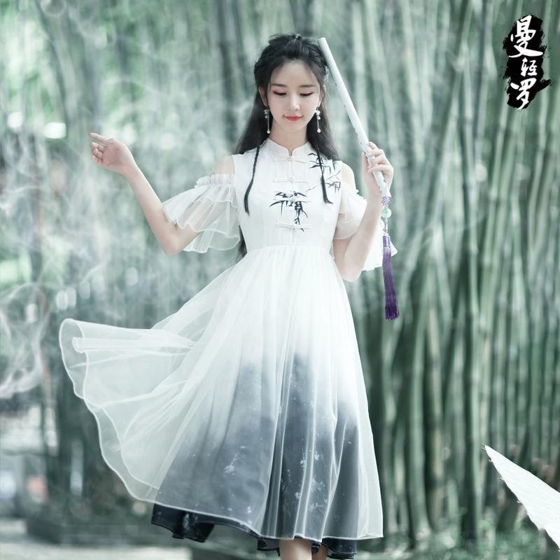 Dress Gaun Hanfu Cheongsam Remaja Wanita Gaya Tiongkok China Elegan Cantik